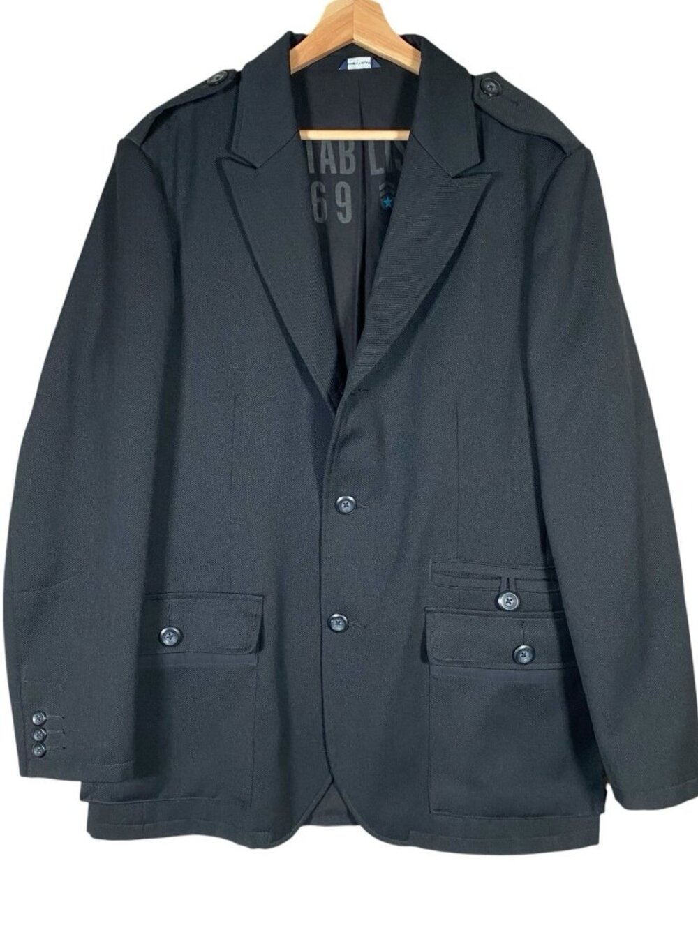 VTG Gap Black Military Blazer Jacket Men L Utility Field Peak Lapel Epaulets